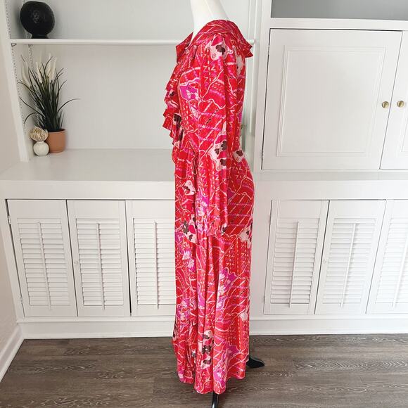 NWT Figue Mosaic Batik Ruffle Trim Arabella Wrap Dress Red Size S/M - Picture 4 of 8
